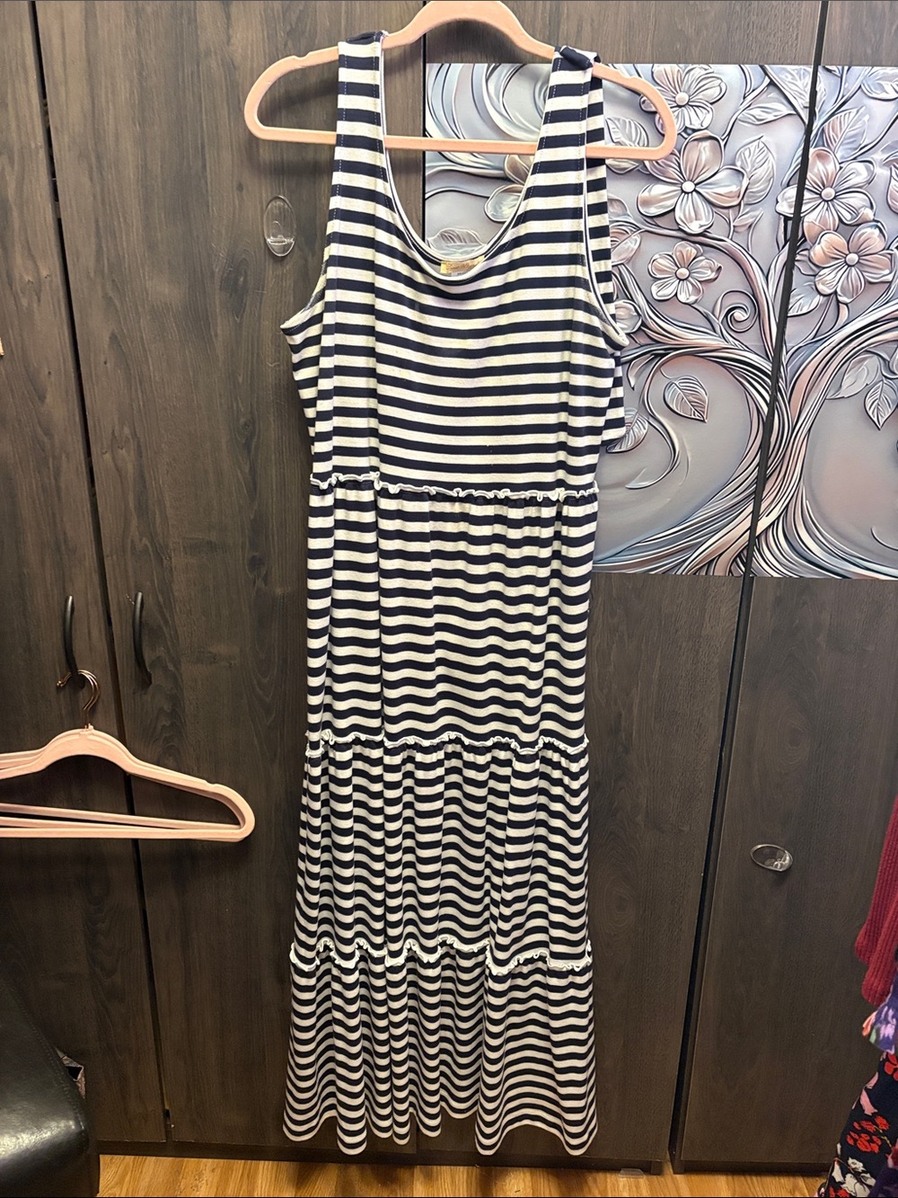 Sleeveless navy blue and White Striped Maxi Dress